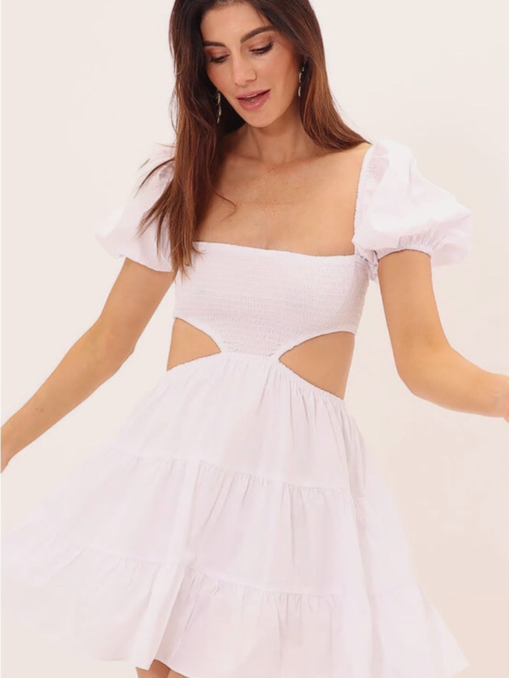Smocked Puff Sleeve Blue Cutout Mini Dress